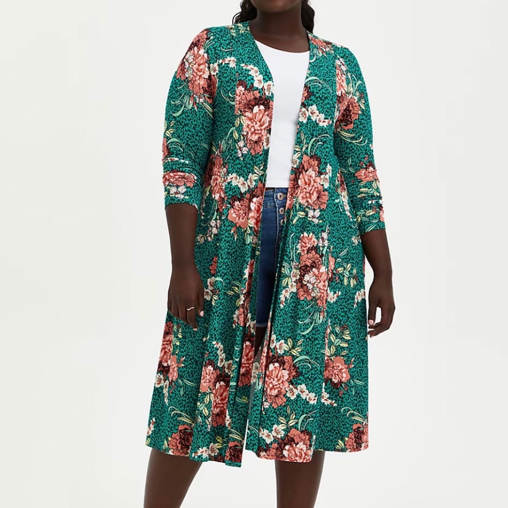 Torrid Super Soft Fit Flare Floral Green Cardigan 1X